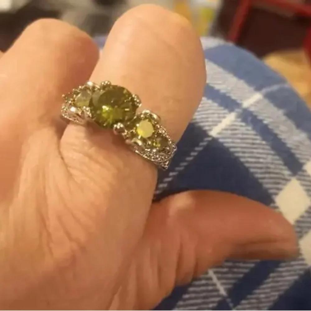 Amethyst Peridot Moissanite Gemstone Silver Ring Engagement Eternity Band